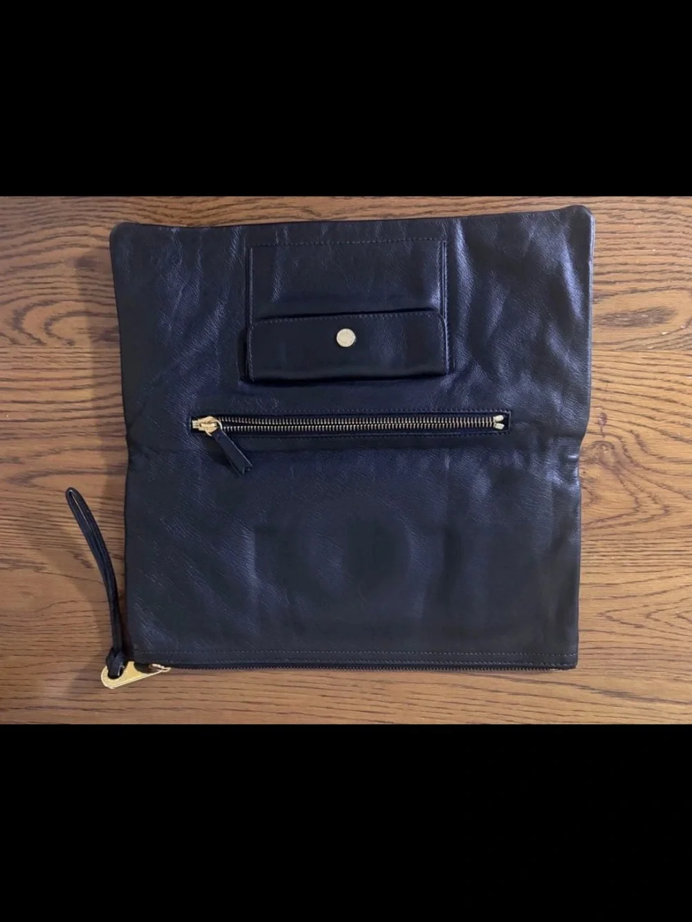 Mulberry Black Leather Wristlet Clutch with Tree Medallion